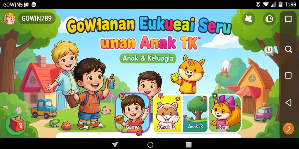 Antarmuka bermain yang ceria dan edukatif untuk anak TK.