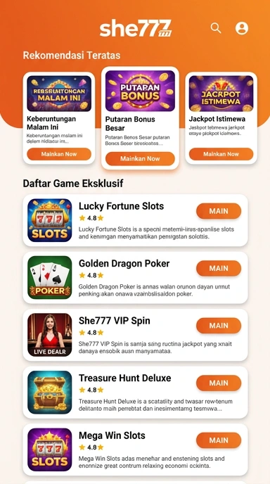 Tampilan katalog aplikasi she777