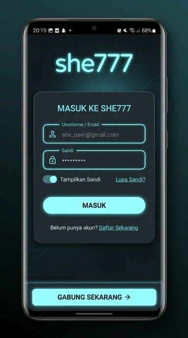 Tampilan halaman login she777